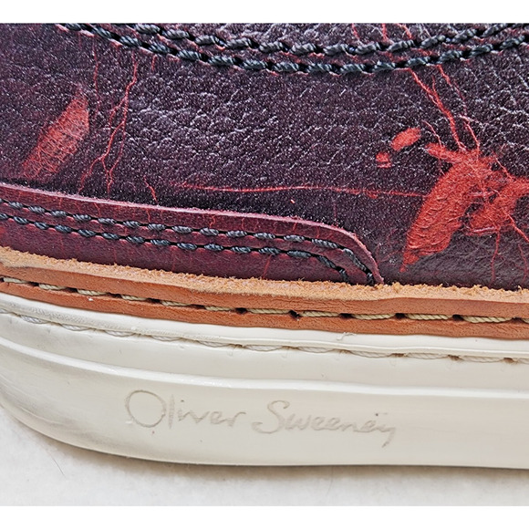 Oliver Sweeney Lopes Distressed Burgundy Leather Lace-Up Casual Sneaker US 9 main image 7